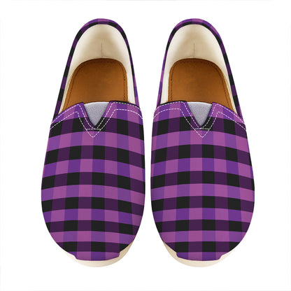 Dark Purple Check Pattern Print Casual Shoes