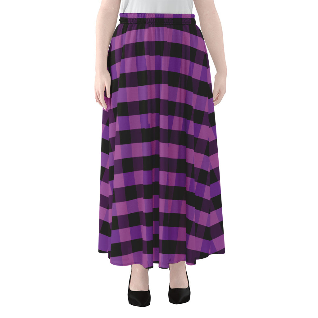 Dark Purple Check Pattern Print Chiffon Maxi Skirt