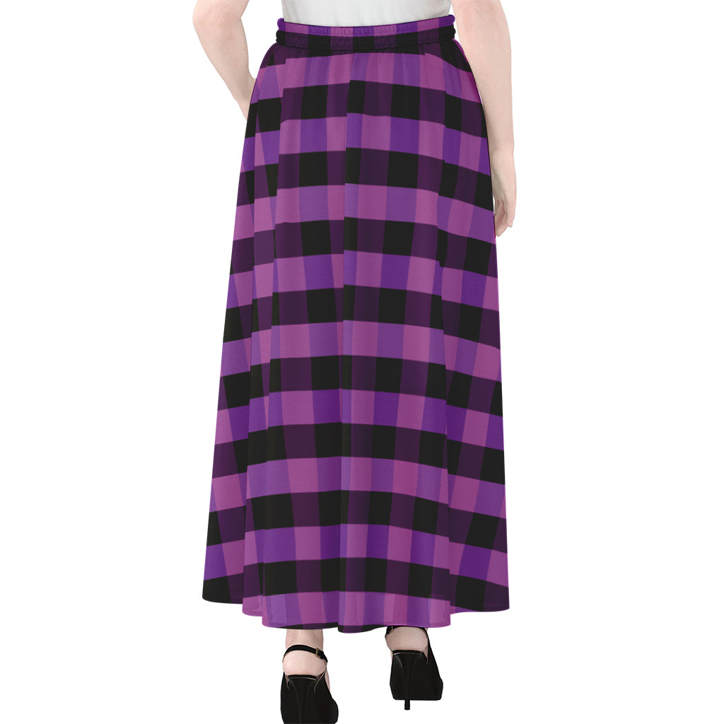 Dark Purple Check Pattern Print Chiffon Maxi Skirt
