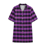 Dark Purple Check Pattern Print Cotton Hawaiian Shirt