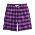 Dark Purple Check Pattern Print Cotton Shorts