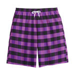 Dark Purple Check Pattern Print Cotton Shorts