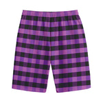 Dark Purple Check Pattern Print Cotton Shorts
