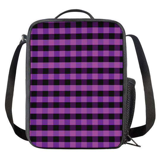 Dark Purple Check Pattern Print Crossbody Lunch Bag
