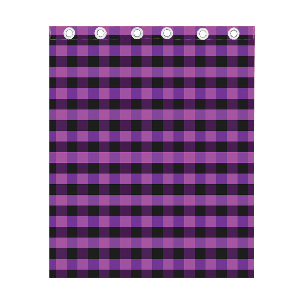 Dark Purple Check Pattern Print Curtain