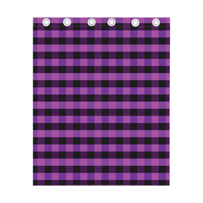 Dark Purple Check Pattern Print Curtain