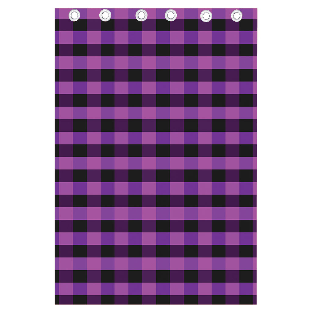 Dark Purple Check Pattern Print Curtain