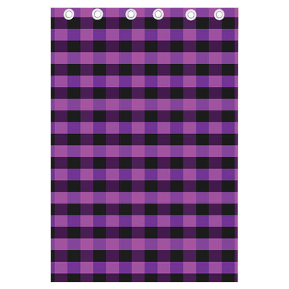 Dark Purple Check Pattern Print Curtain