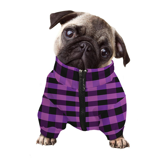 Dark Purple Check Pattern Print Dog Zip Up Jacket