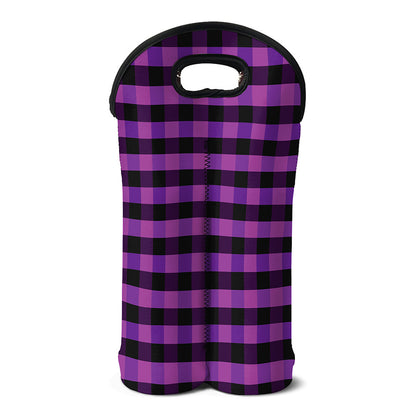 Dark Purple Check Pattern Print Double Neoprene Wine Tote