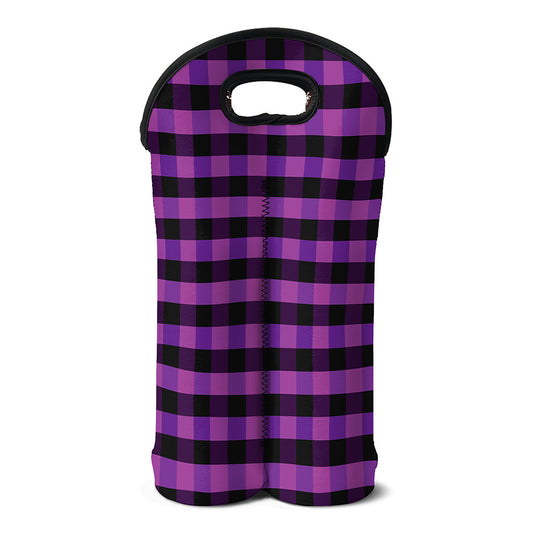 Dark Purple Check Pattern Print Double Neoprene Wine Tote