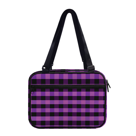 Dark Purple Check Pattern Print Double Strap Bible Bag