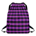 Dark Purple Check Pattern Print Drawstring Backpack