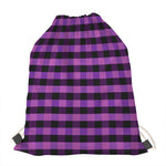 Dark Purple Check Pattern Print Drawstring Bag