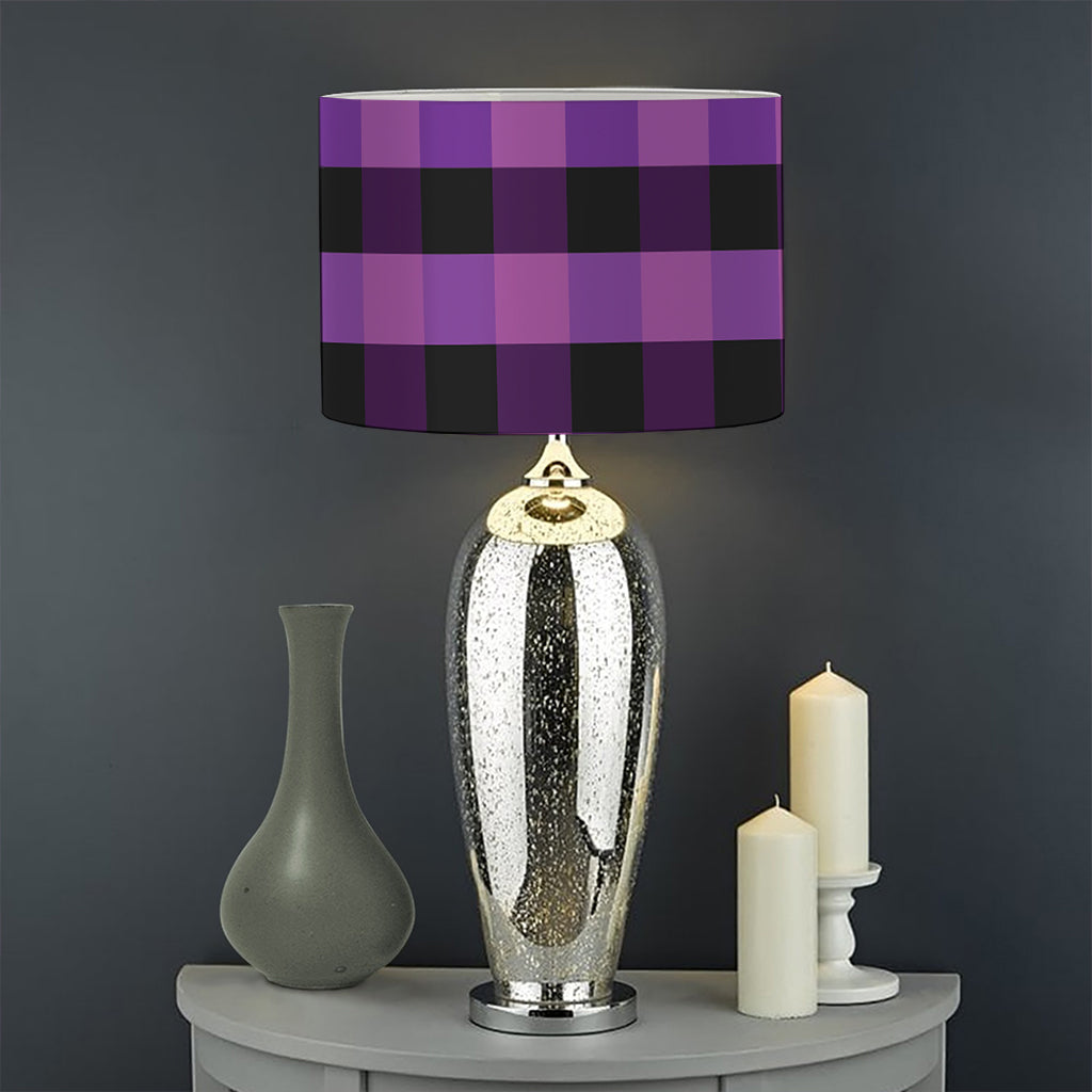 Dark Purple Check Pattern Print Drum Lamp Shade