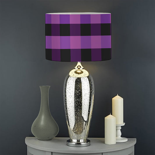Dark Purple Check Pattern Print Drum Lamp Shade