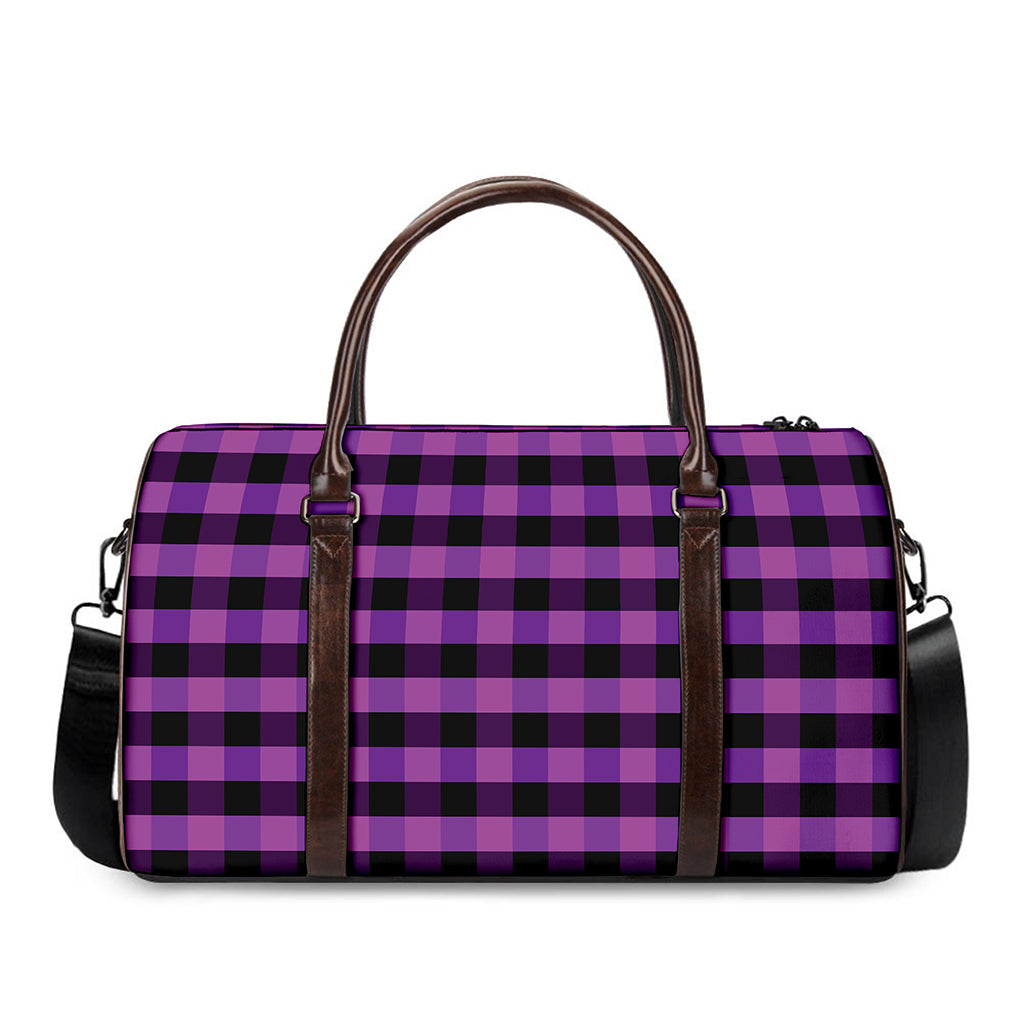 Dark Purple Check Pattern Print Duffle Bag