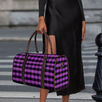Dark Purple Check Pattern Print Duffle Bag