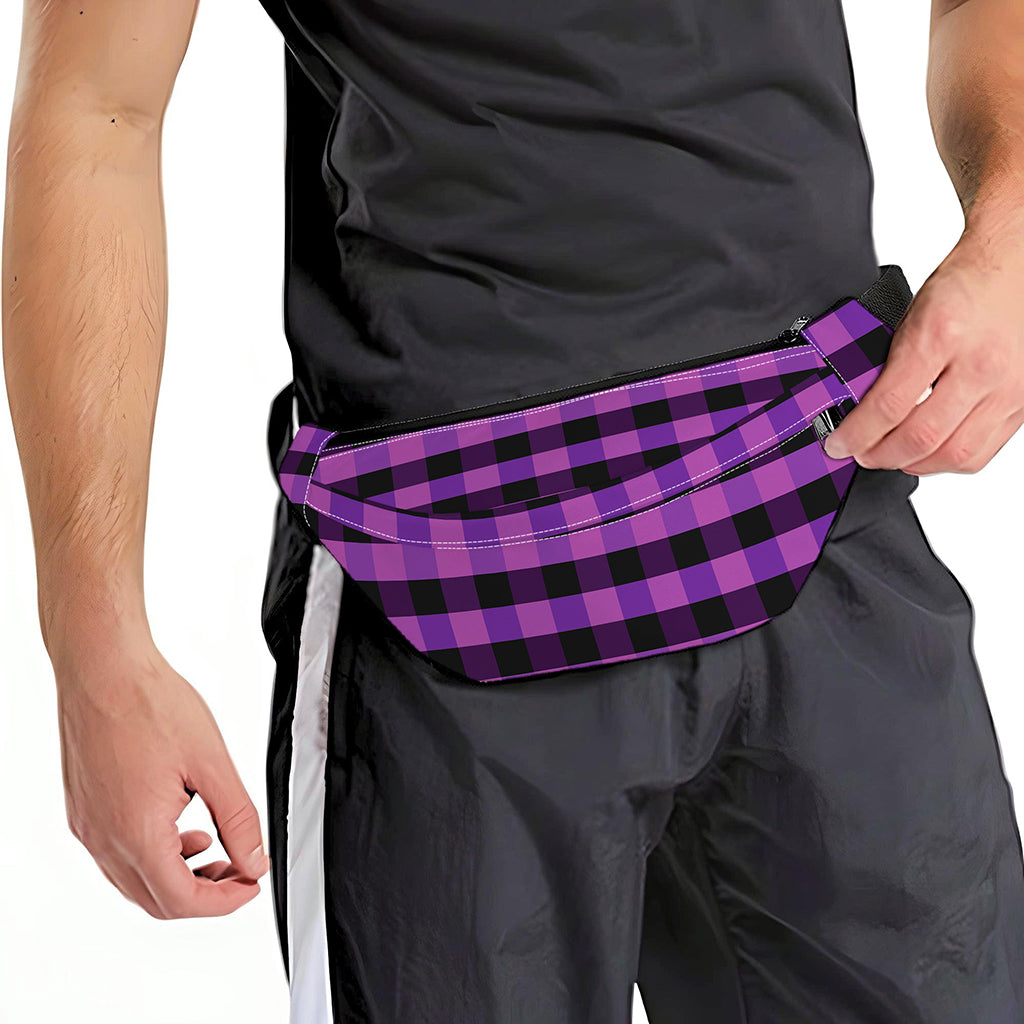 Dark Purple Check Pattern Print Fanny Pack