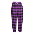 Dark Purple Check Pattern Print Fleece Lined Knit Pants