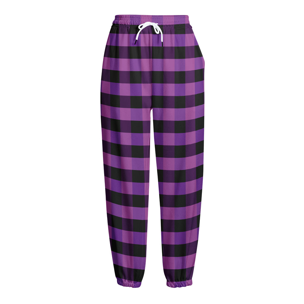 Dark Purple Check Pattern Print Fleece Lined Knit Pants