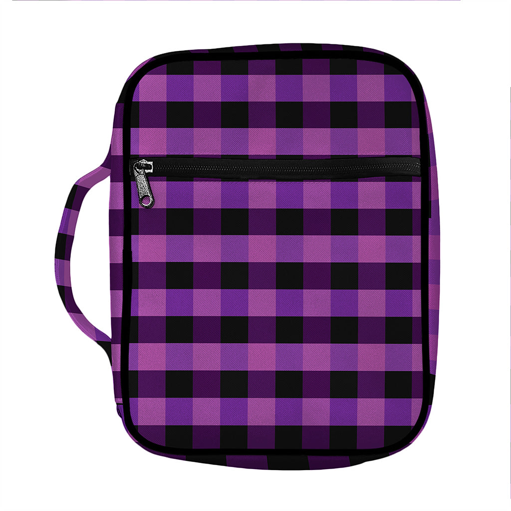 Dark Purple Check Pattern Print Front Pocket Bible Bag