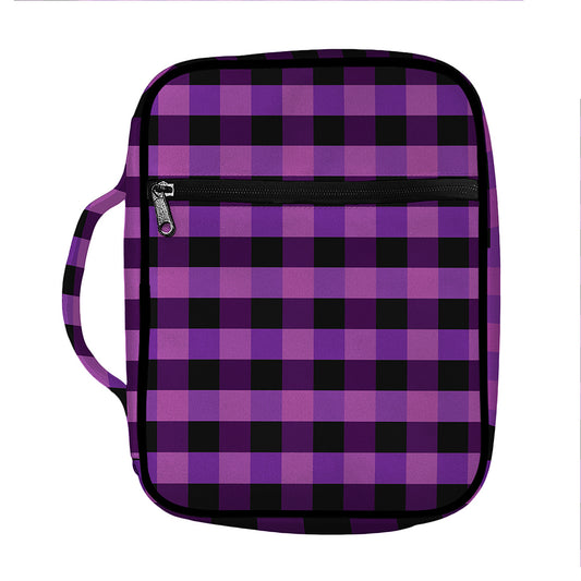 Dark Purple Check Pattern Print Front Pocket Bible Bag