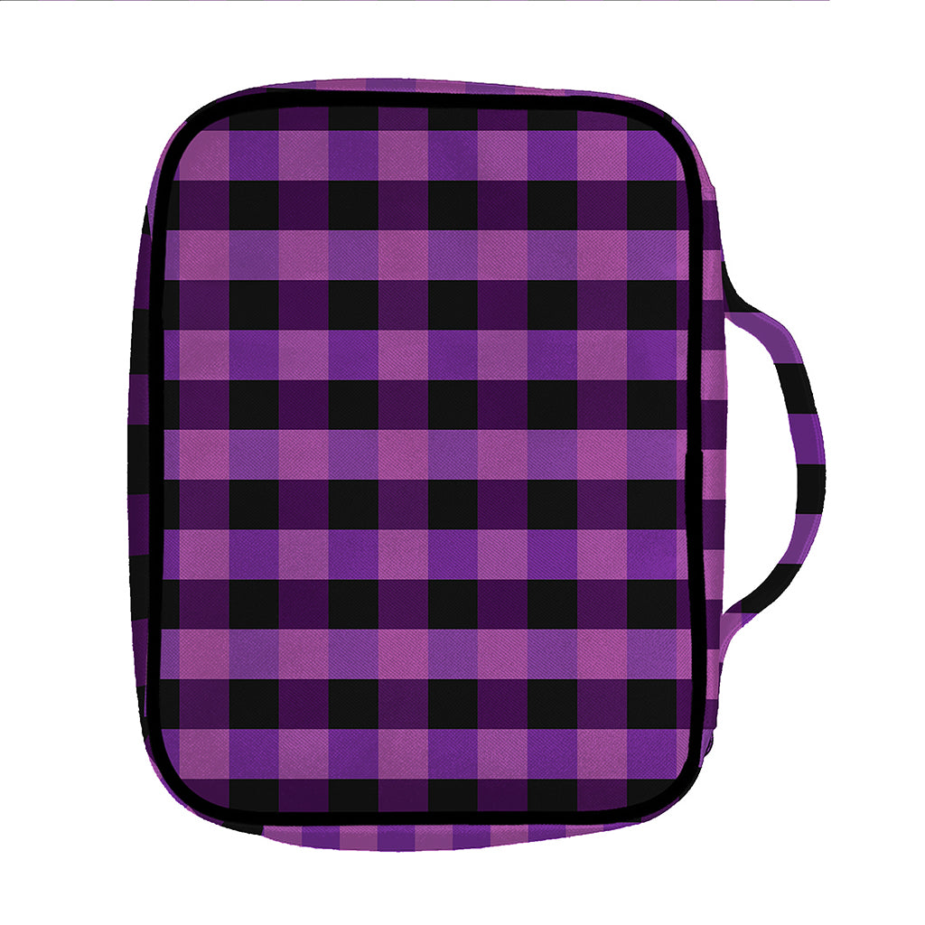 Dark Purple Check Pattern Print Front Pocket Bible Bag