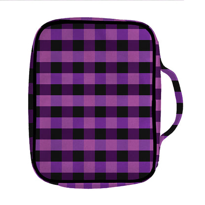 Dark Purple Check Pattern Print Front Pocket Bible Bag