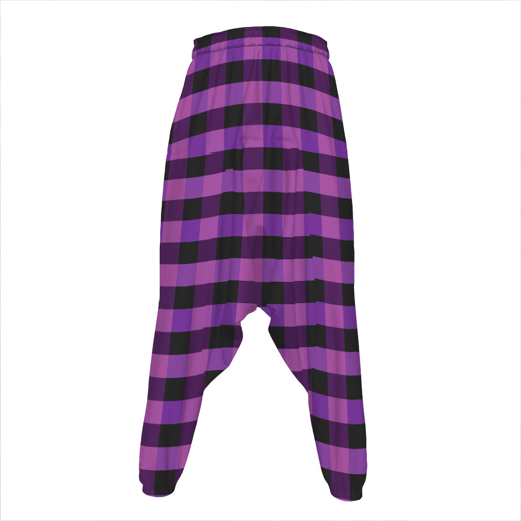 Dark Purple Check Pattern Print Hammer Pants