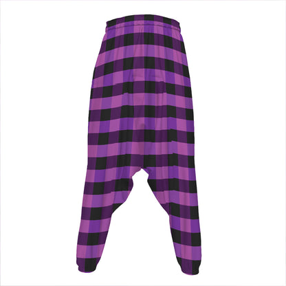 Dark Purple Check Pattern Print Hammer Pants