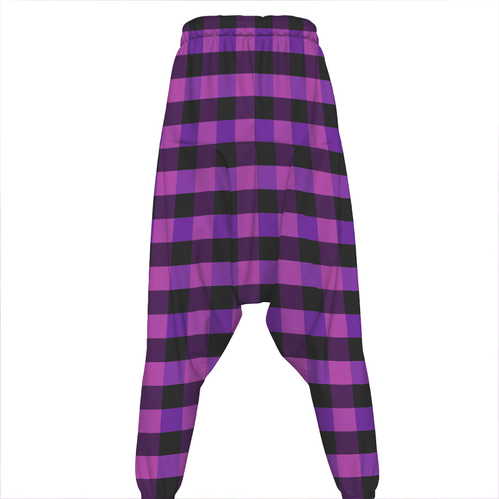 Dark Purple Check Pattern Print Hammer Pants
