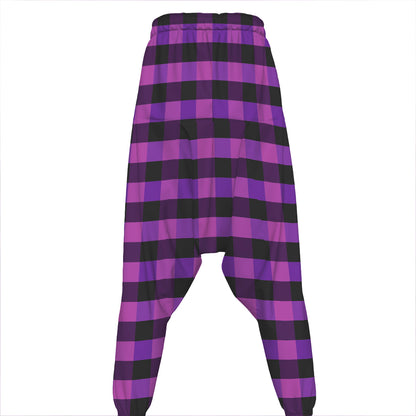Dark Purple Check Pattern Print Hammer Pants