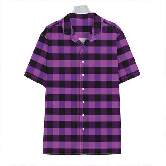 Dark Purple Check Pattern Print Hawaiian Shirt