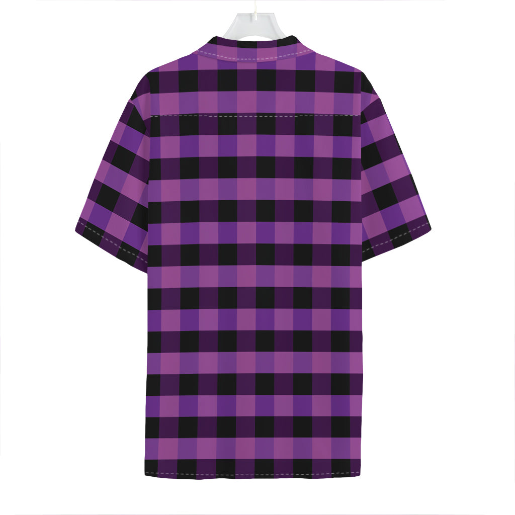 Dark Purple Check Pattern Print Hawaiian Shirt