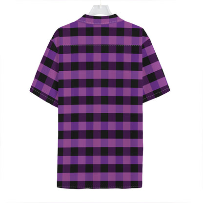 Dark Purple Check Pattern Print Hawaiian Shirt