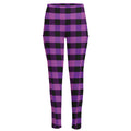 Dark Purple Check Pattern Print High-Waisted Pocket Leggings