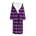 Dark Purple Check Pattern Print Hooded Bathrobe