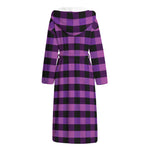 Dark Purple Check Pattern Print Hooded Bathrobe