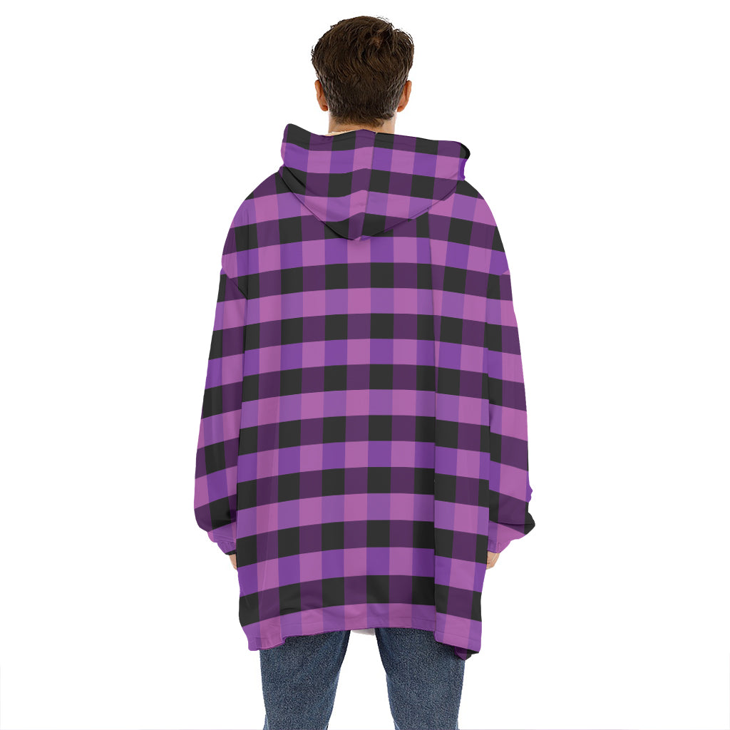 Dark Purple Check Pattern Print Hoodie Blanket