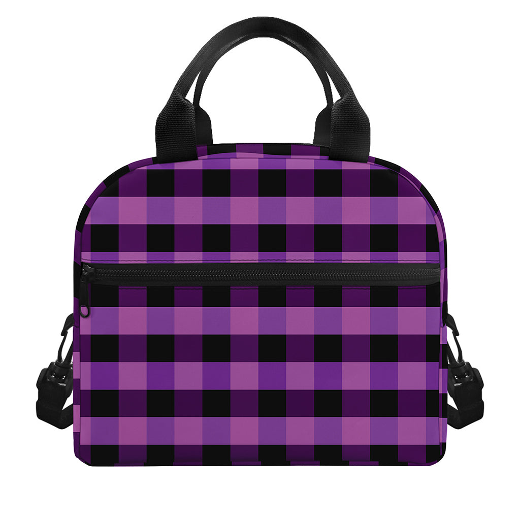 Dark Purple Check Pattern Print Insulated Lunch Bag