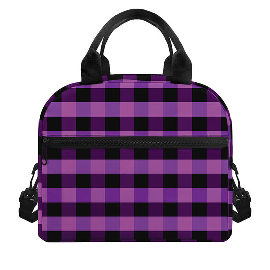 Dark Purple Check Pattern Print Insulated Lunch Bag