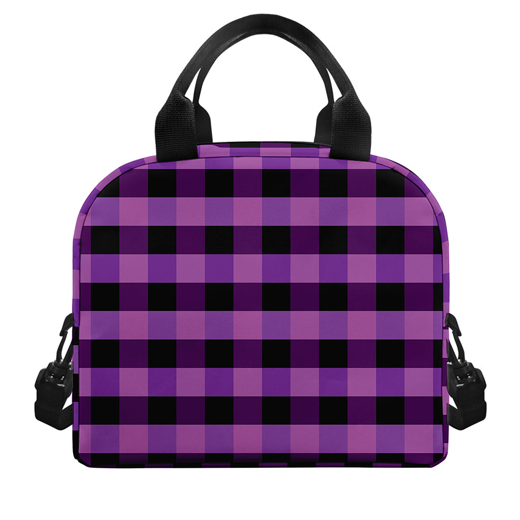 Dark Purple Check Pattern Print Insulated Lunch Bag