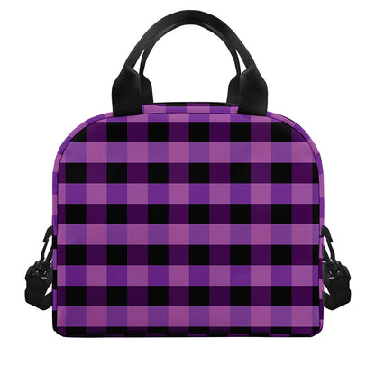 Dark Purple Check Pattern Print Insulated Lunch Bag