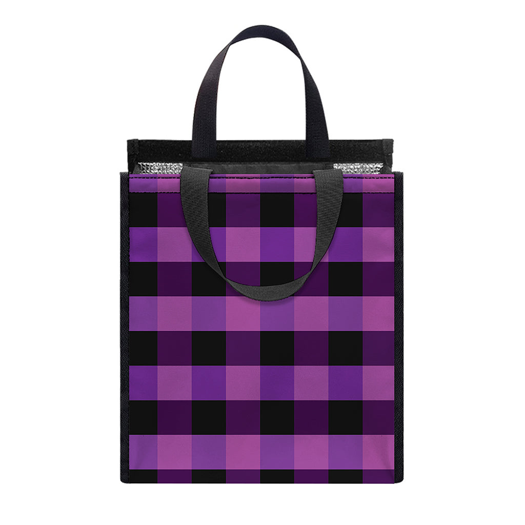 Dark Purple Check Pattern Print Insulated Lunch Tote