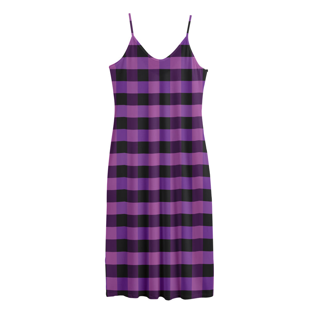Dark Purple Check Pattern Print Jersey Midi Cami Dress