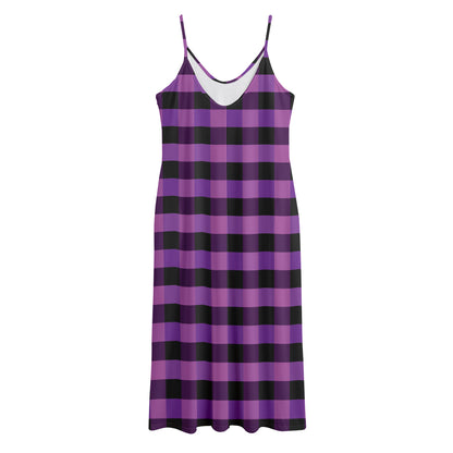 Dark Purple Check Pattern Print Jersey Midi Cami Dress