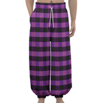 Dark Purple Check Pattern Print Lantern Pants