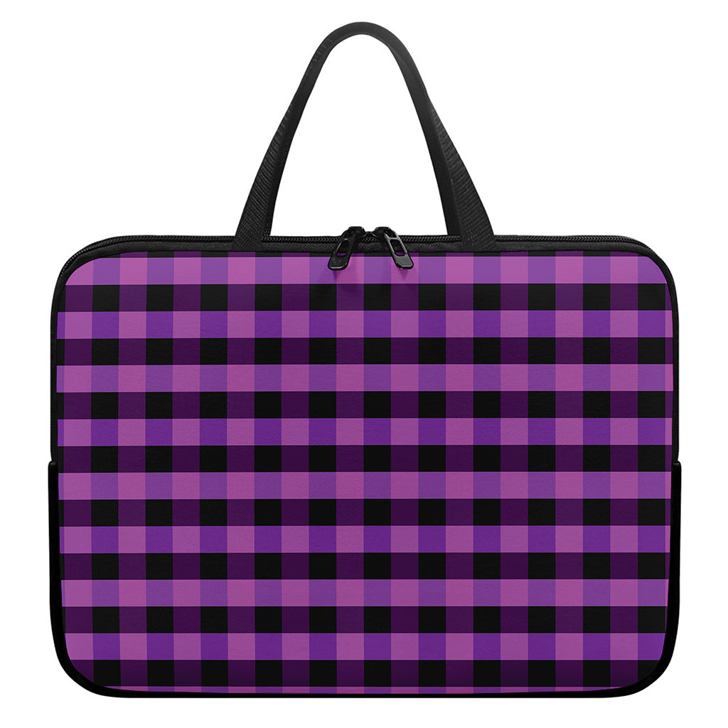 Dark Purple Check Pattern Print Laptop Sleeve With Handle
