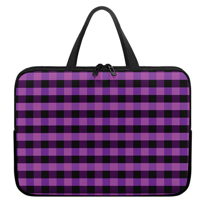 Dark Purple Check Pattern Print Laptop Sleeve With Handle